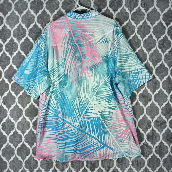 Royaura Hawaiian Shirt Mens 4XL Blue Pink Palm Leaf Aloha Vacation Button Up - Picture 3 of 9